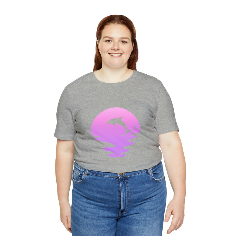 Dolphin Sunset Jersey Short-Sleeve Tee - Ocean Inspired T-Shirt for Women & Men - Soft & Comfortable - Made in the USA