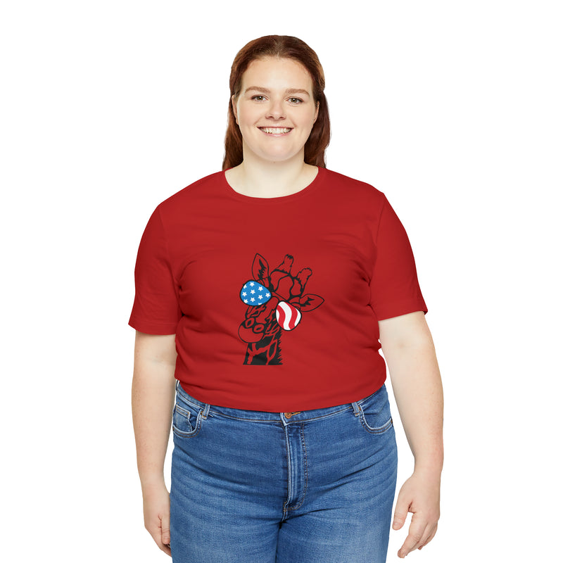 Patriotic Giraffe Jersey Short Sleeve Tee - Soft & Comfortable - Cute & Patriotic Clothing - Made in the USA