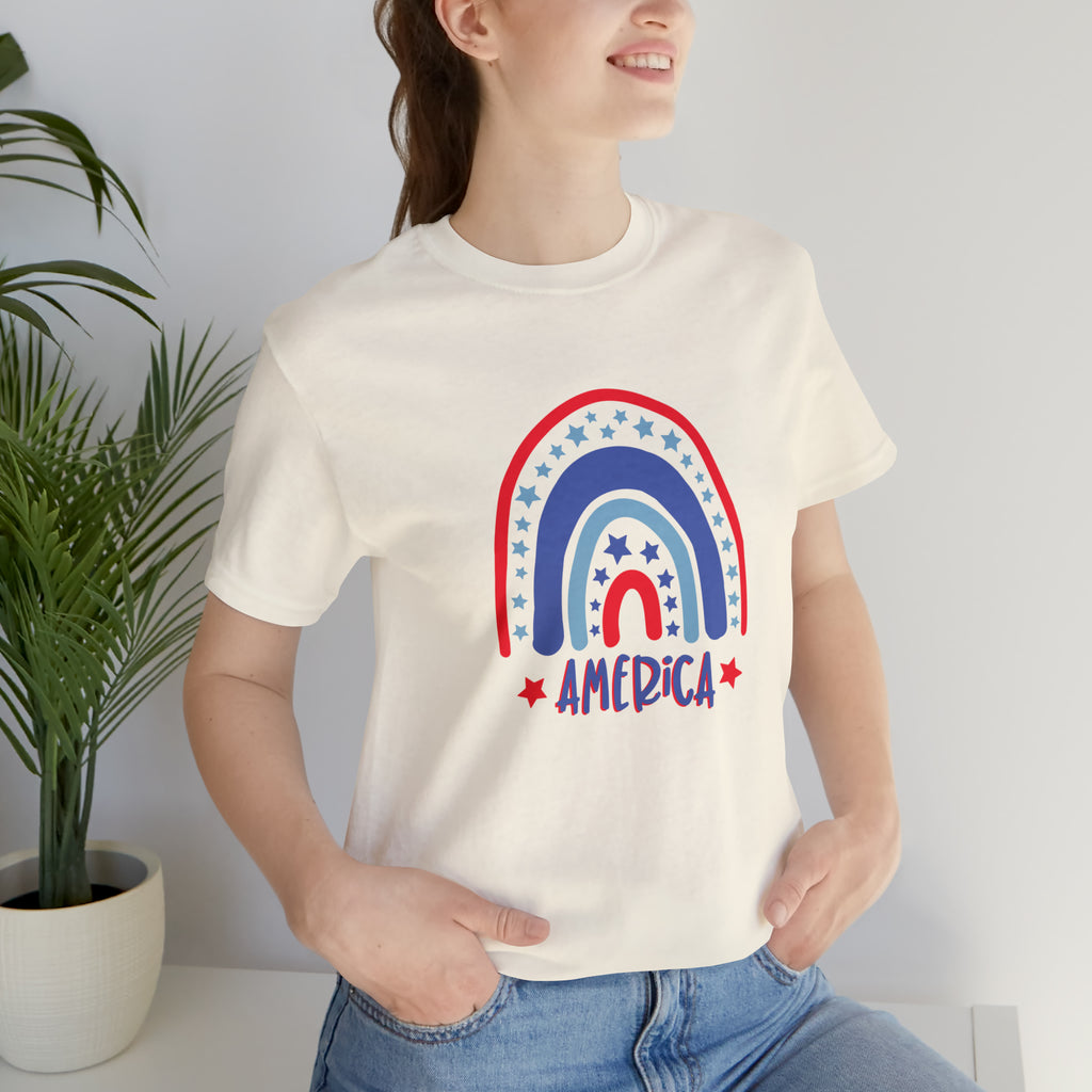 America Rainbow Short Sleeve Tee - Soft & Comfortable - Patriotic Clothing - Made in the USA