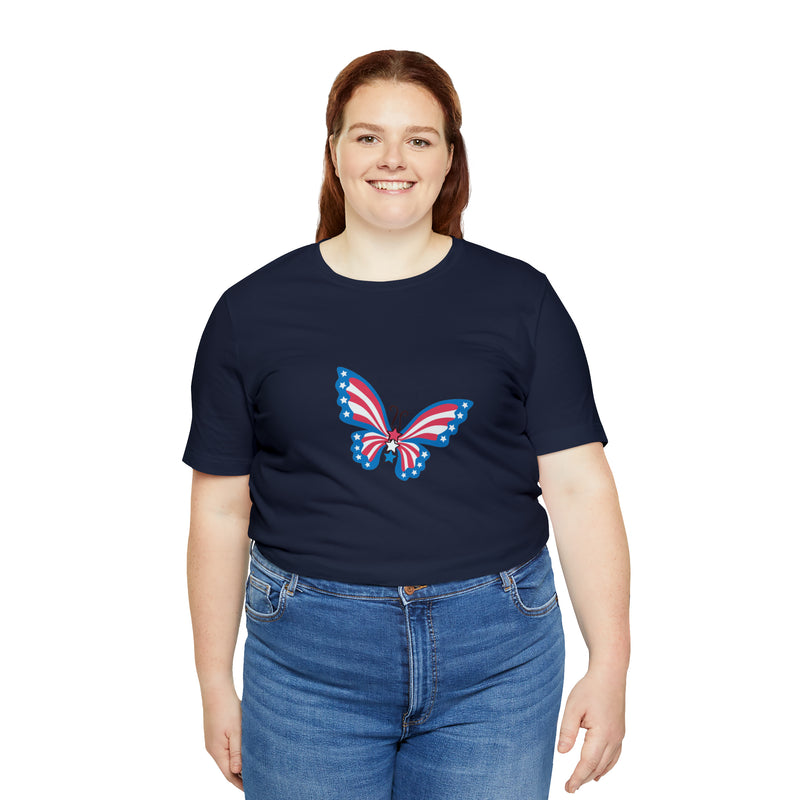 Patriotic Butterfly Jersey Short Sleeve Tee - Soft & Comfortable - Patriotic Clothing - Made in the USA