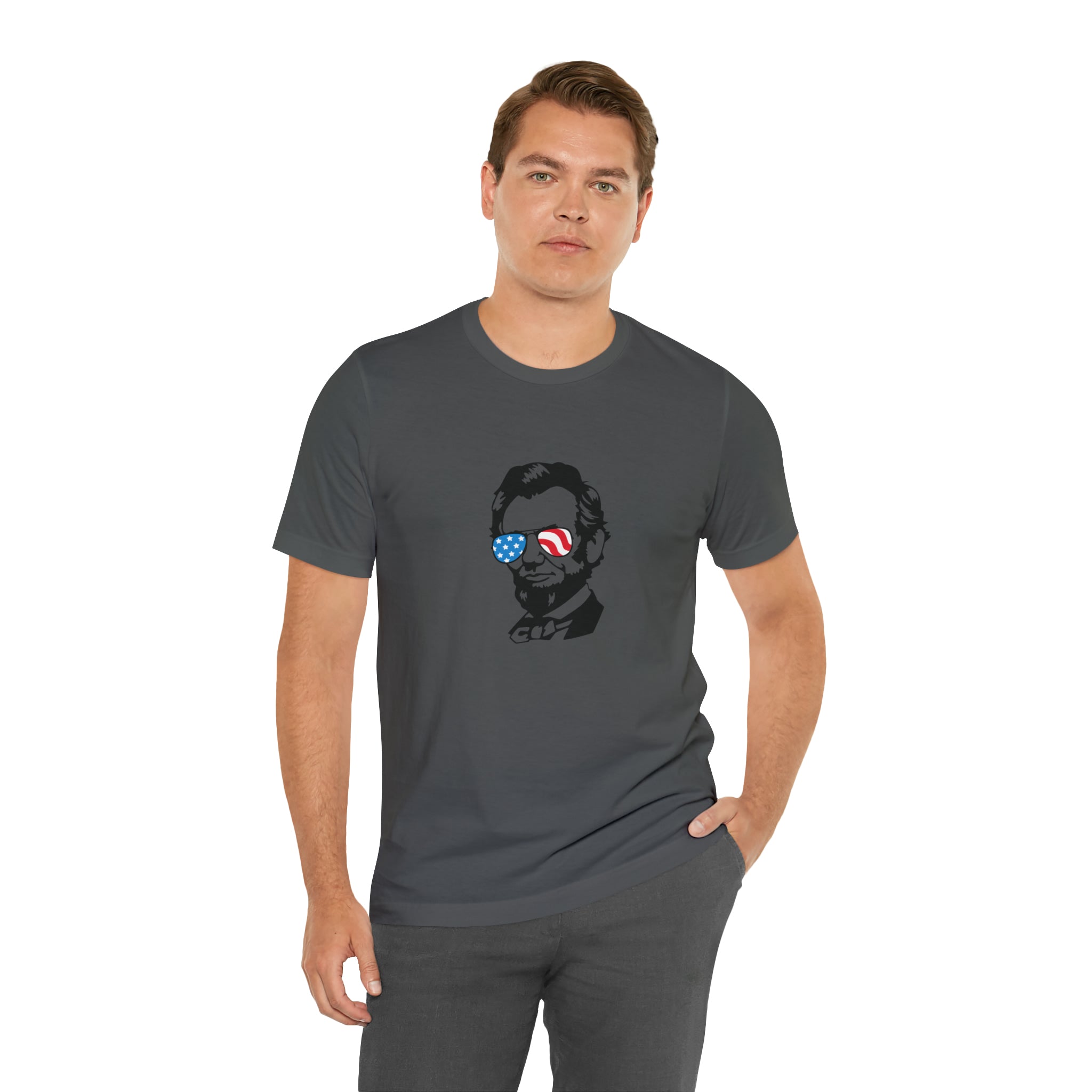 Abraham Lincoln with Sunglasses Jersey Short Sleeve Tee - Funny & Patriotic Clothing - Made in the USA