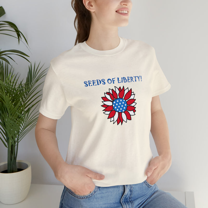 Seeds of Liberty Patriotic Sunflower Jersey Short Sleeve Tee - Soft & Comfortable - Patriotic Clothing - Made in the USA