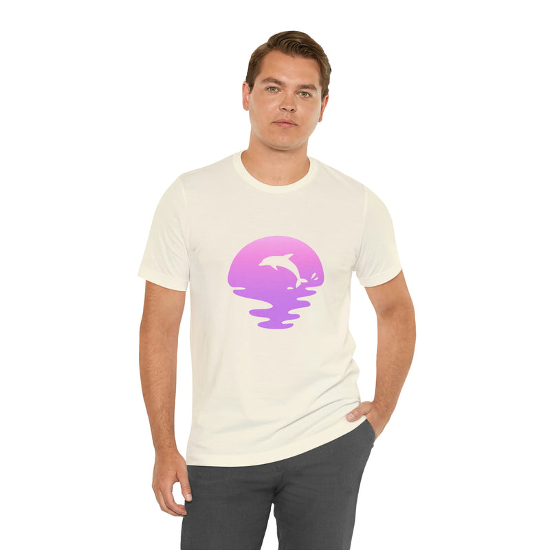 Dolphin Sunset Jersey Short-Sleeve Tee - Ocean Inspired T-Shirt for Women & Men - Soft & Comfortable - Made in the USA