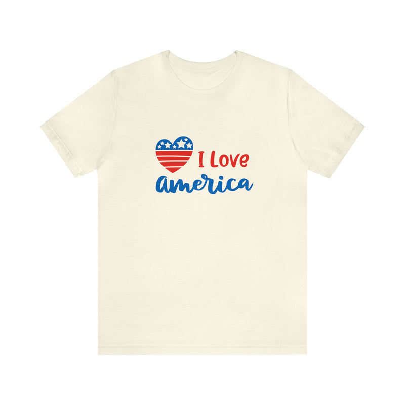 I Love America Heart Jersey Short Sleeve Tee - Soft & Comfortable - Patriotic Clothing - Made in the USA