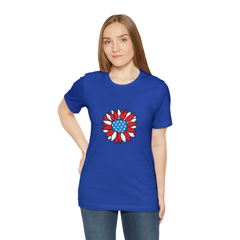 Patriotic Sunflower American Flag Jersey Short Sleeve Tee - Soft & Comfortable - Patriotic Clothing - Made in the USA