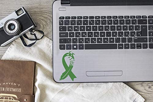 Mental Health Bird Feather Ribbon Vinyl Decal | Green | 2.6 x 4.5 inch