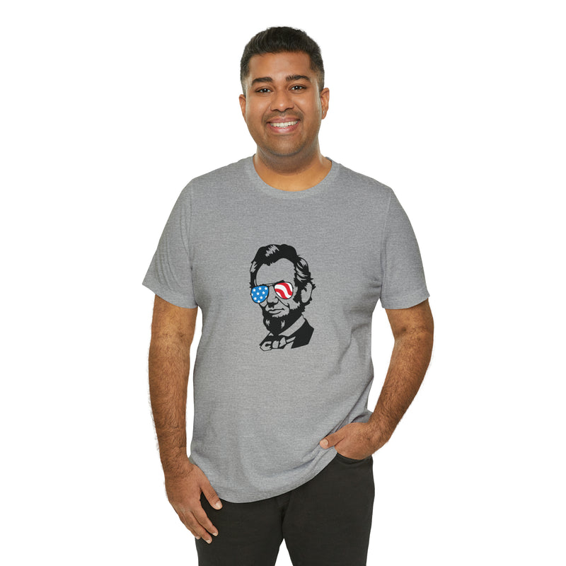 Abraham Lincoln with Sunglasses Jersey Short Sleeve Tee - Funny & Patriotic Clothing - Made in the USA