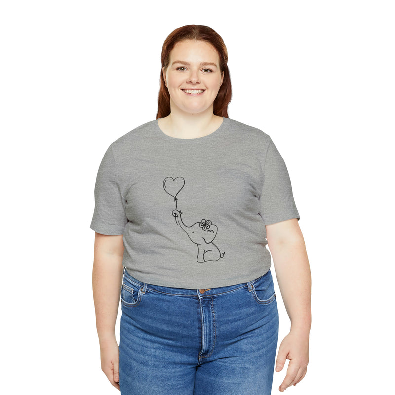 Elephant Heart Balloon Unisex Jersey Short-Sleeve Tee - Cute and Fun T-Shirt for Women & Men - Animal Tee - Soft & Comfortable - Made in the USA