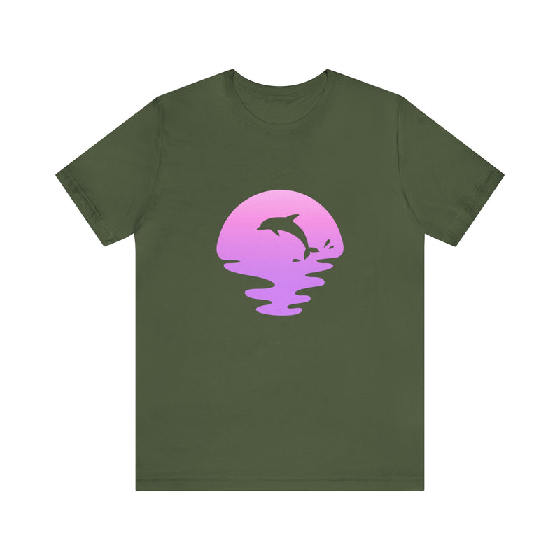 Dolphin Sunset Jersey Short-Sleeve Tee - Ocean Inspired T-Shirt for Women & Men - Soft & Comfortable - Made in the USA