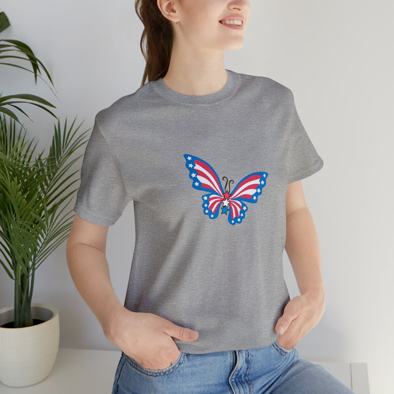 Patriotic Butterfly Jersey Short Sleeve Tee - Soft & Comfortable - Patriotic Clothing - Made in the USA