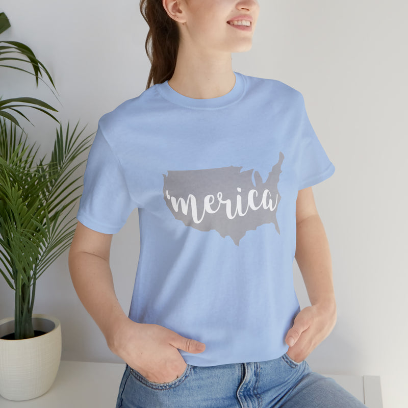 'Merica Map Gray Jersey Short Sleeve Tee - Soft & Comfortable - Patriotic Clothing - Made in the USA