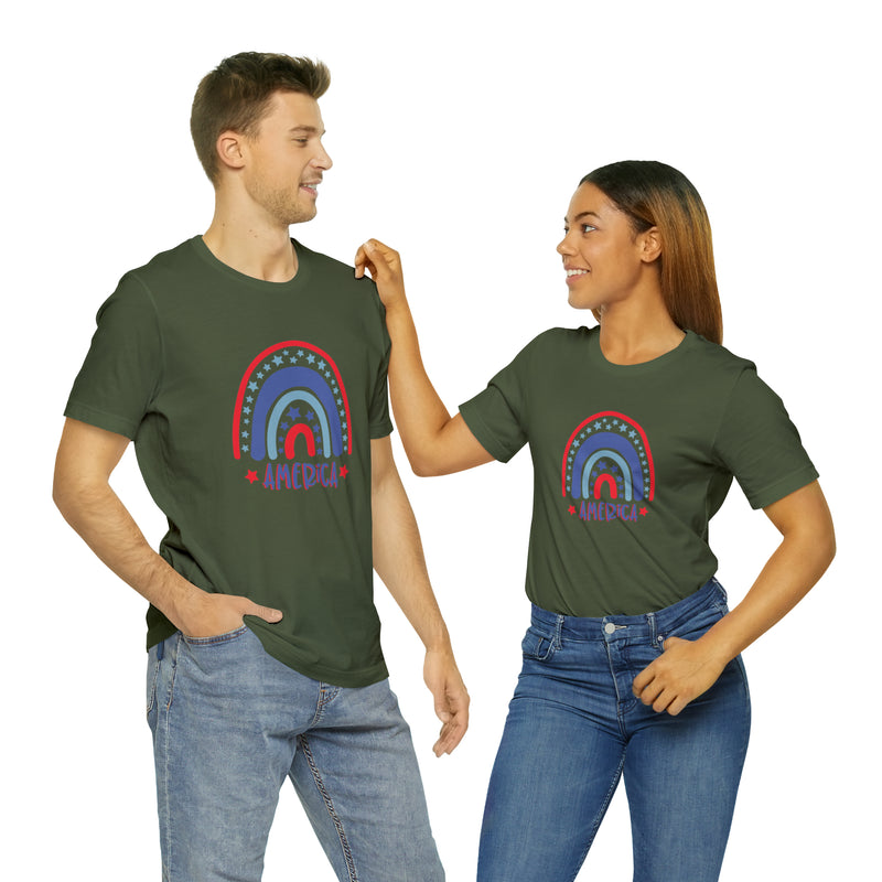 America Rainbow Short Sleeve Tee - Soft & Comfortable - Patriotic Clothing - Made in the USA