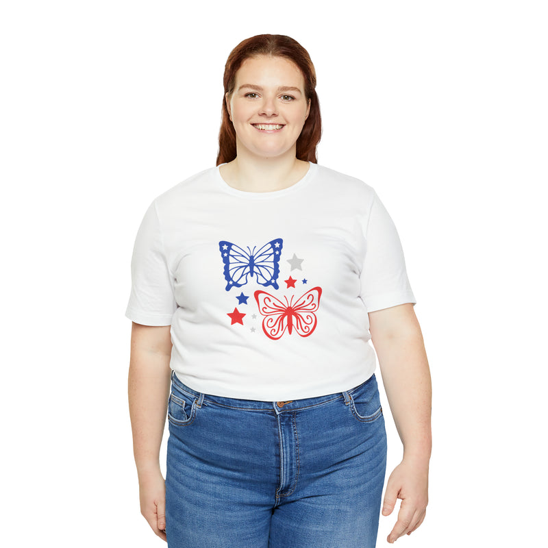 4th of July Butterflies Unisex Jersey Short Sleeve Tee - Patriotic Clothing - Made in the USA