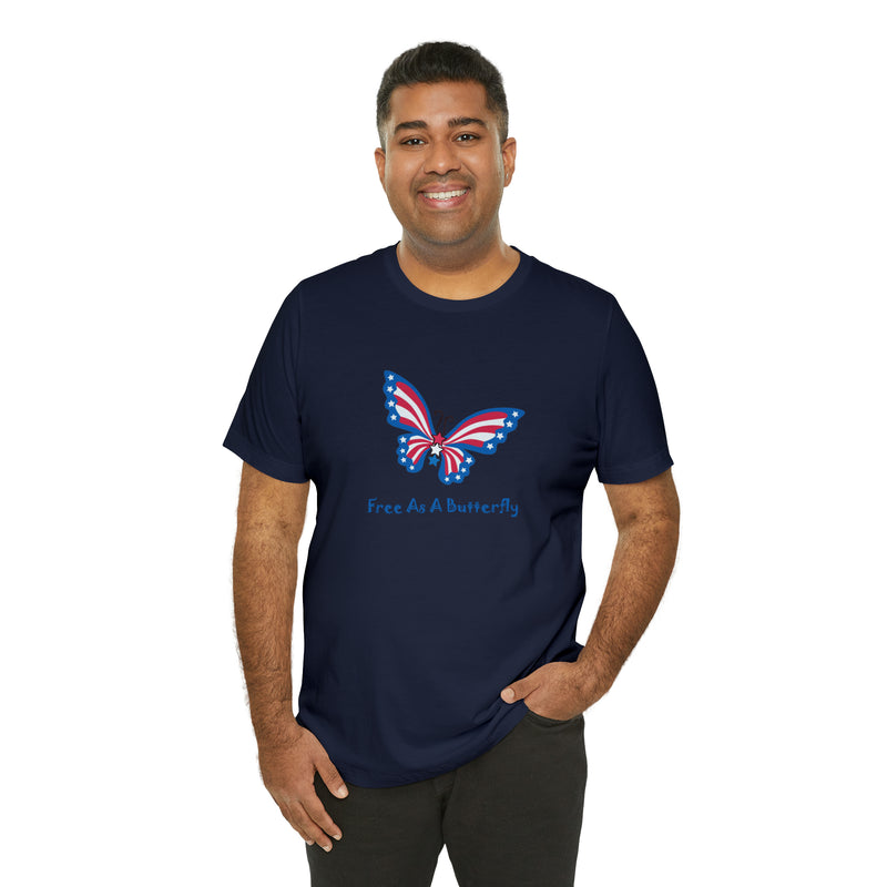 Free as a Butterfly American Flag Jersey Short Sleeve Tee - Soft & Comfortable - Patriotic Clothing - Made in the USA