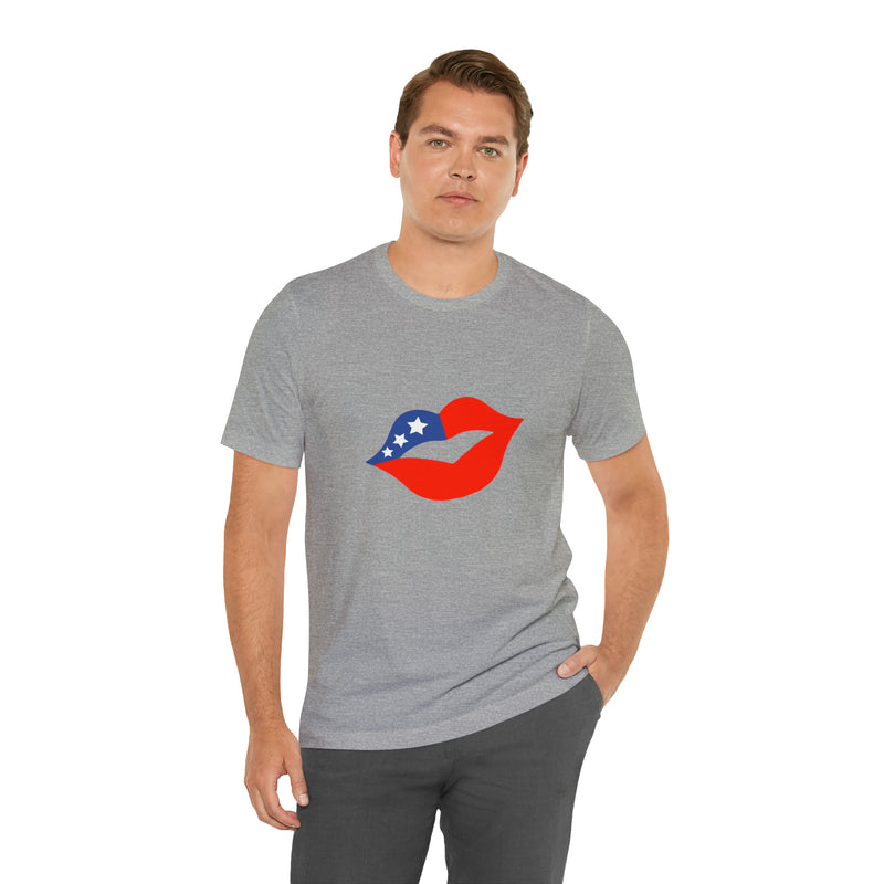 4th of July Lips Jersey Short Sleeve Tee - Soft & Comfortable - Patriotic Clothing - Made in the USA