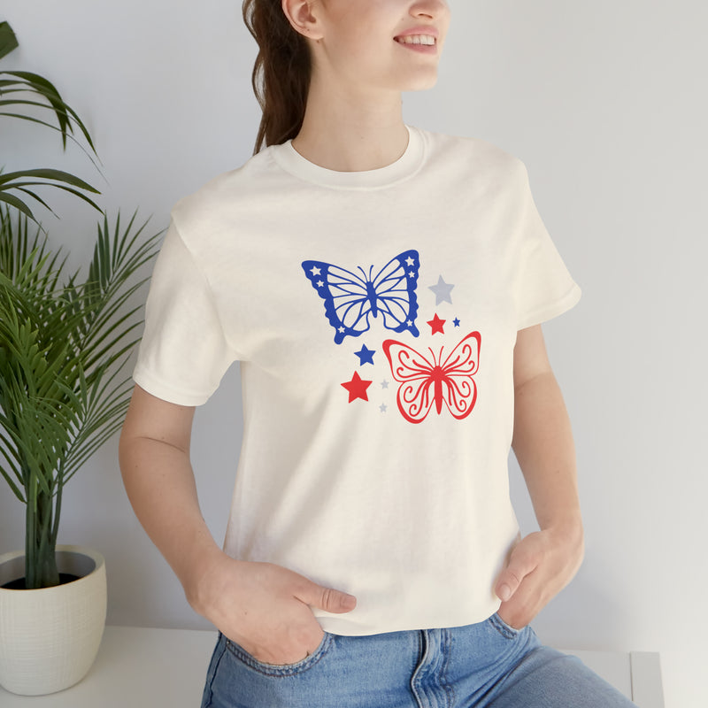 4th of July Butterflies Unisex Jersey Short Sleeve Tee - Patriotic Clothing - Made in the USA