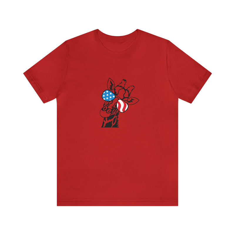 Patriotic Giraffe Jersey Short Sleeve Tee - Soft & Comfortable - Cute & Patriotic Clothing - Made in the USA