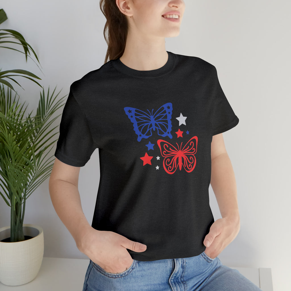 4th of July Butterflies Unisex Jersey Short Sleeve Tee - Patriotic Clothing - Made in the USA