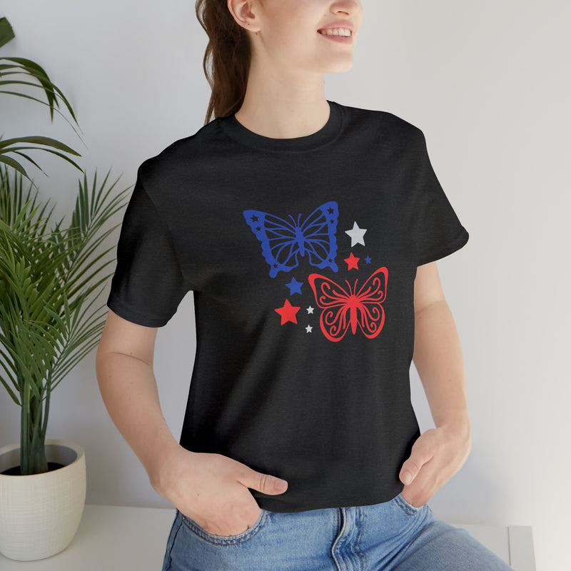 4th of July Butterflies Unisex Jersey Short Sleeve Tee - Patriotic Clothing - Made in the USA