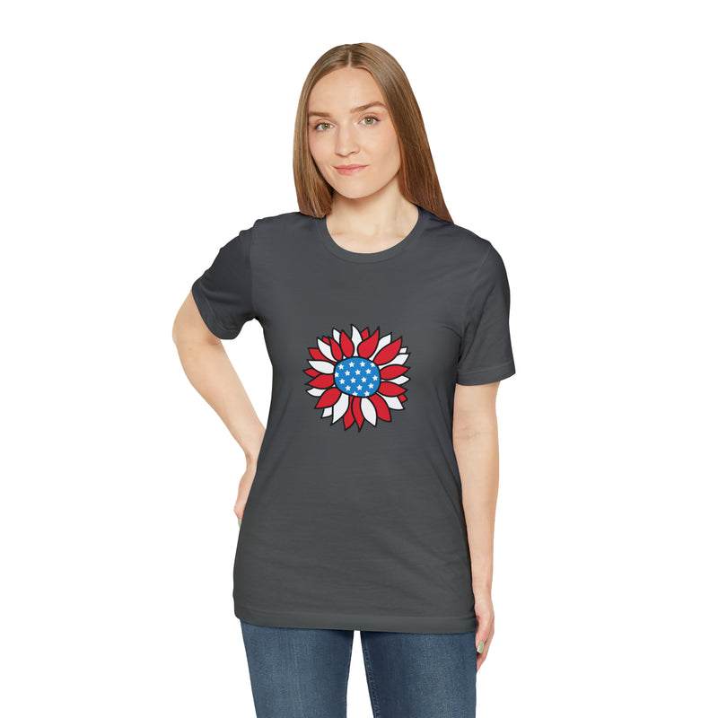 Patriotic Sunflower American Flag Jersey Short Sleeve Tee - Soft & Comfortable - Patriotic Clothing - Made in the USA