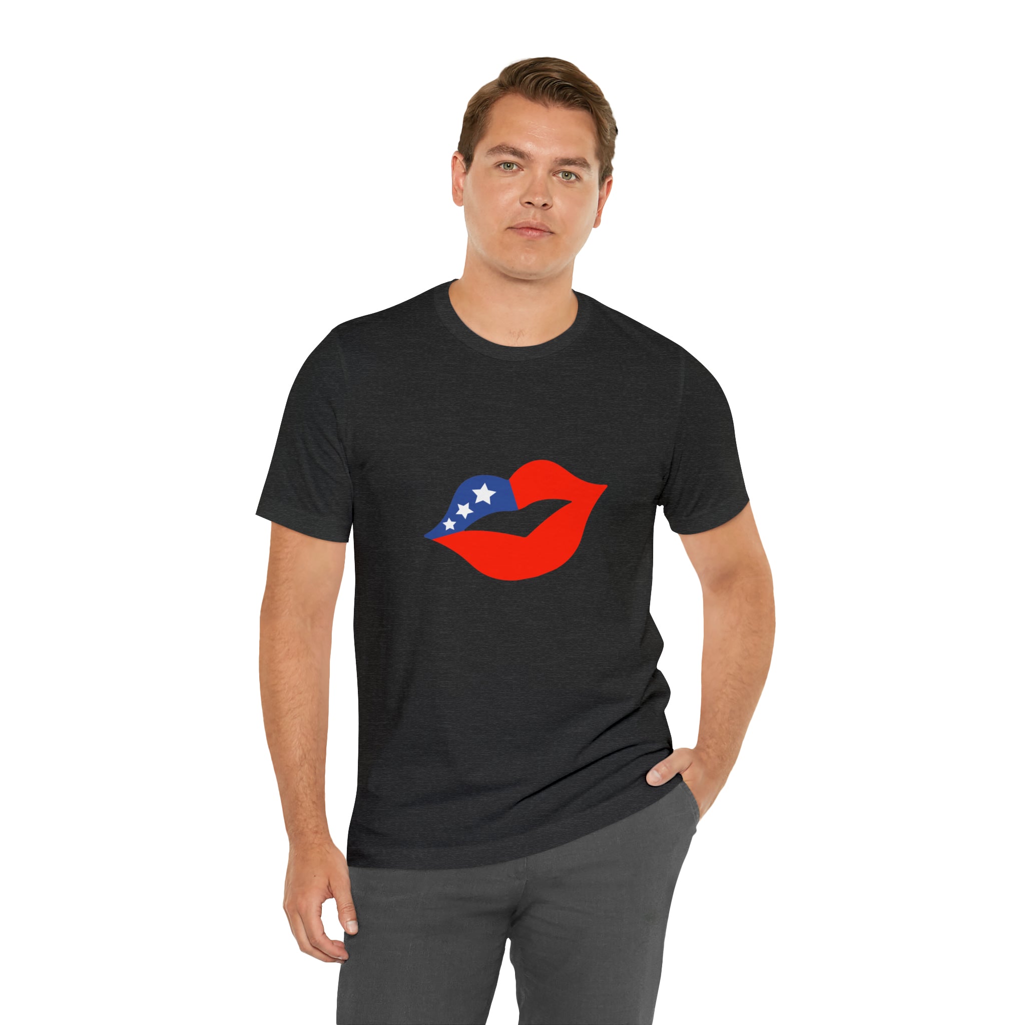 4th of July Lips Jersey Short Sleeve Tee - Soft & Comfortable - Patriotic Clothing - Made in the USA