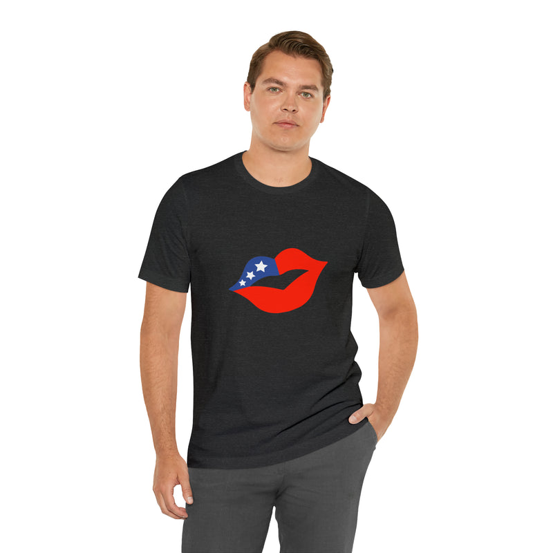 4th of July Lips Jersey Short Sleeve Tee - Soft & Comfortable - Patriotic Clothing - Made in the USA