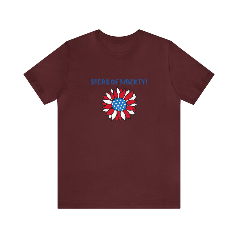 Seeds of Liberty Patriotic Sunflower Jersey Short Sleeve Tee - Soft & Comfortable - Patriotic Clothing - Made in the USA