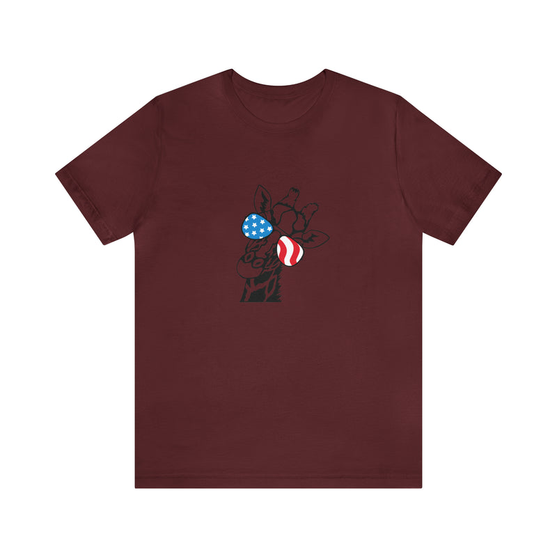 Patriotic Giraffe Jersey Short Sleeve Tee - Soft & Comfortable - Cute & Patriotic Clothing - Made in the USA