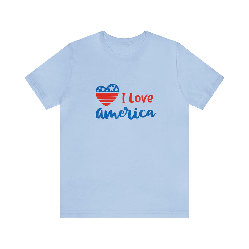 I Love America Heart Jersey Short Sleeve Tee - Soft & Comfortable - Patriotic Clothing - Made in the USA