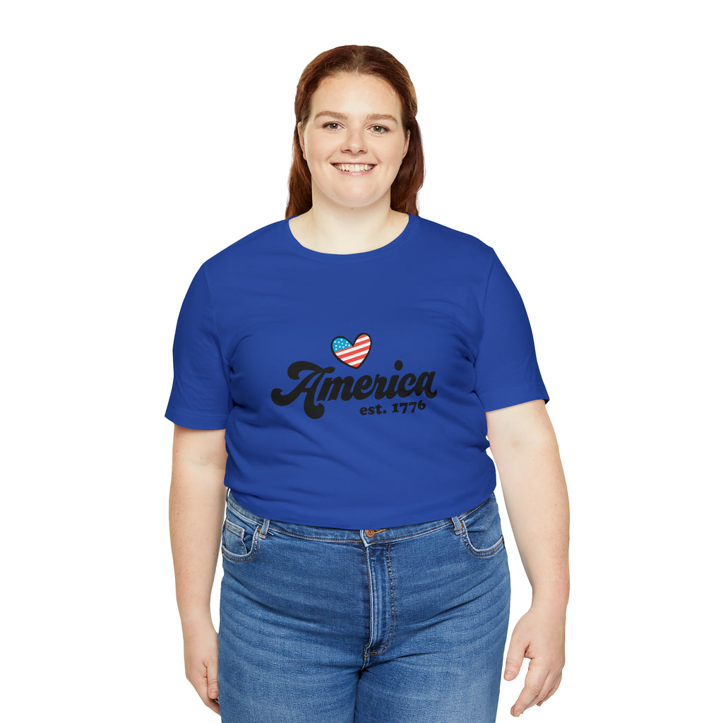 America Est. 1776 Retro Short Sleeve Tee - Soft & Comfortable - Patriotic Clothing - Made in the USA