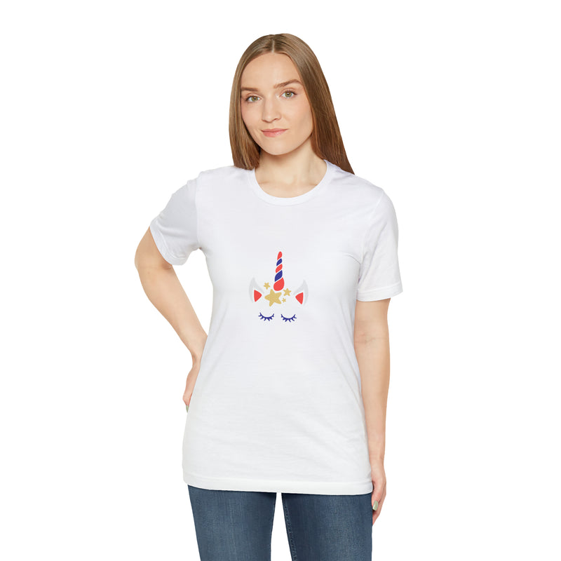 4th of July Unicorn with Stars Jersey Short Sleeve Tee - Soft & Comfortable - Patriotic Clothing - Made in the USA