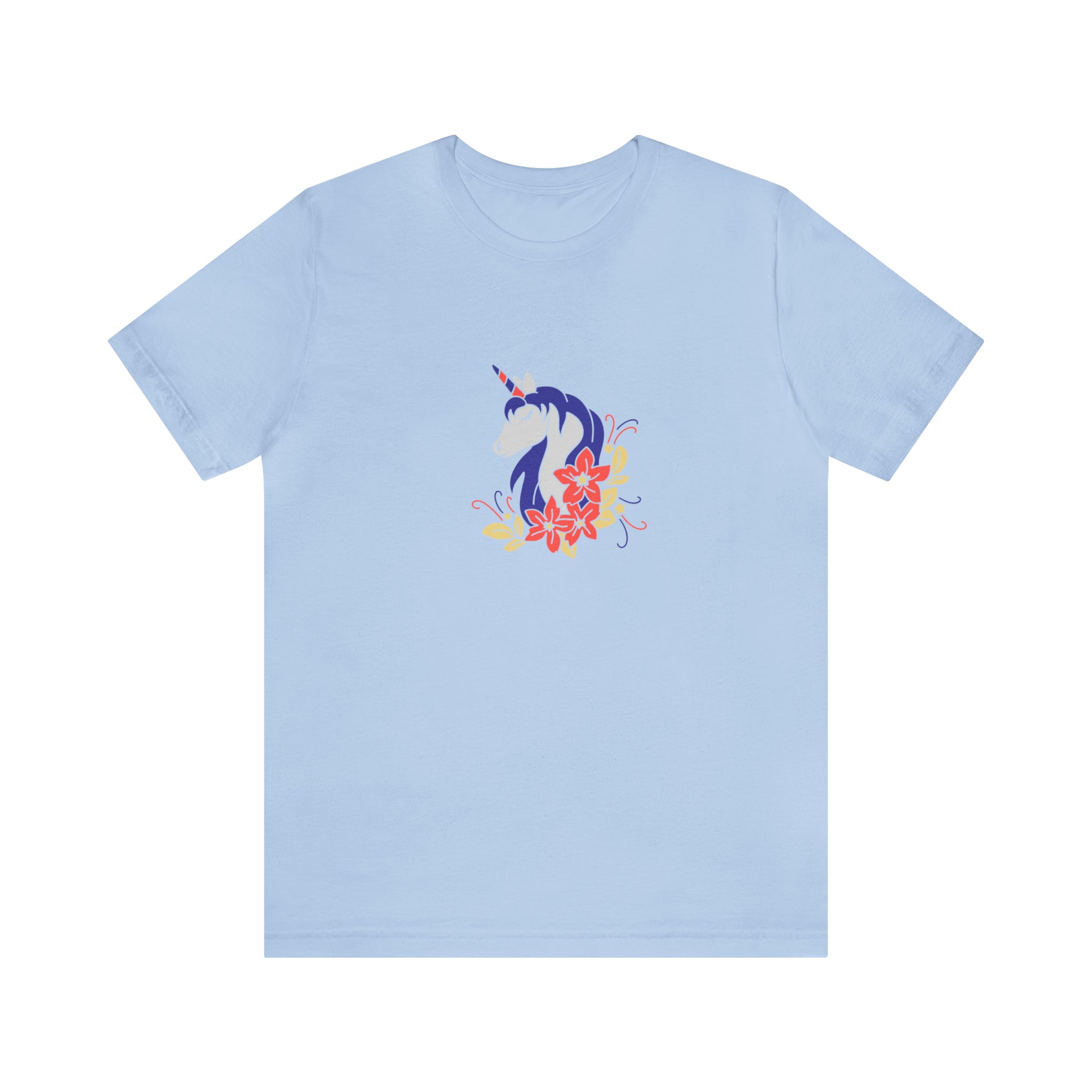 4th of July Unicorn with Flowers Jersey Short Sleeve Tee - Soft & Comfortable - Patriotic Clothing - Made in the USA