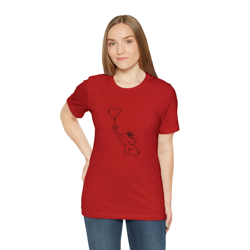 Elephant Heart Balloon Unisex Jersey Short-Sleeve Tee - Cute and Fun T-Shirt for Women & Men - Animal Tee - Soft & Comfortable - Made in the USA