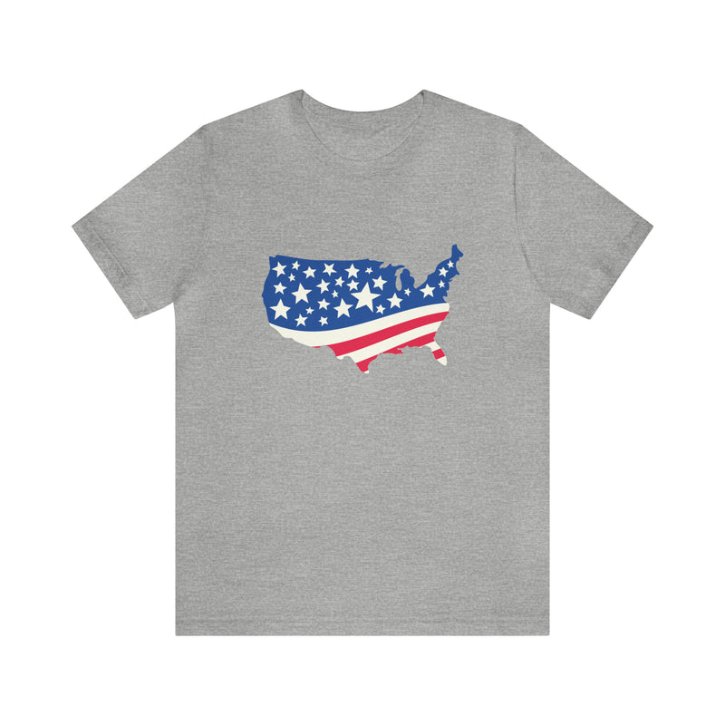 4th of July American Flag Map Jersey Short Sleeve Tee - Soft & Comfortable - Patriotic Clothing - Made in the USA