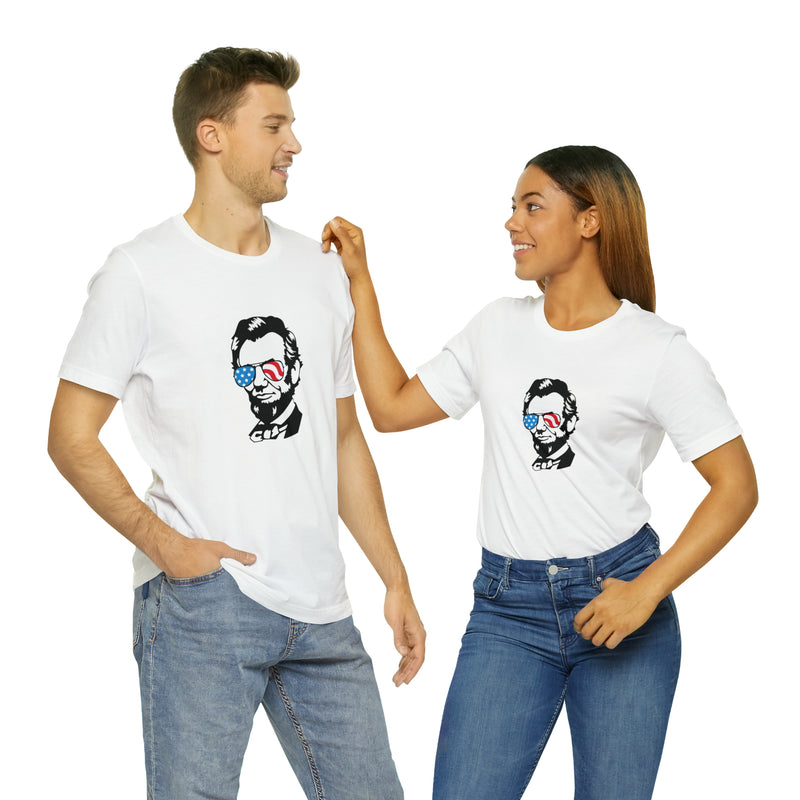 Abraham Lincoln with Sunglasses Jersey Short Sleeve Tee - Funny & Patriotic Clothing - Made in the USA