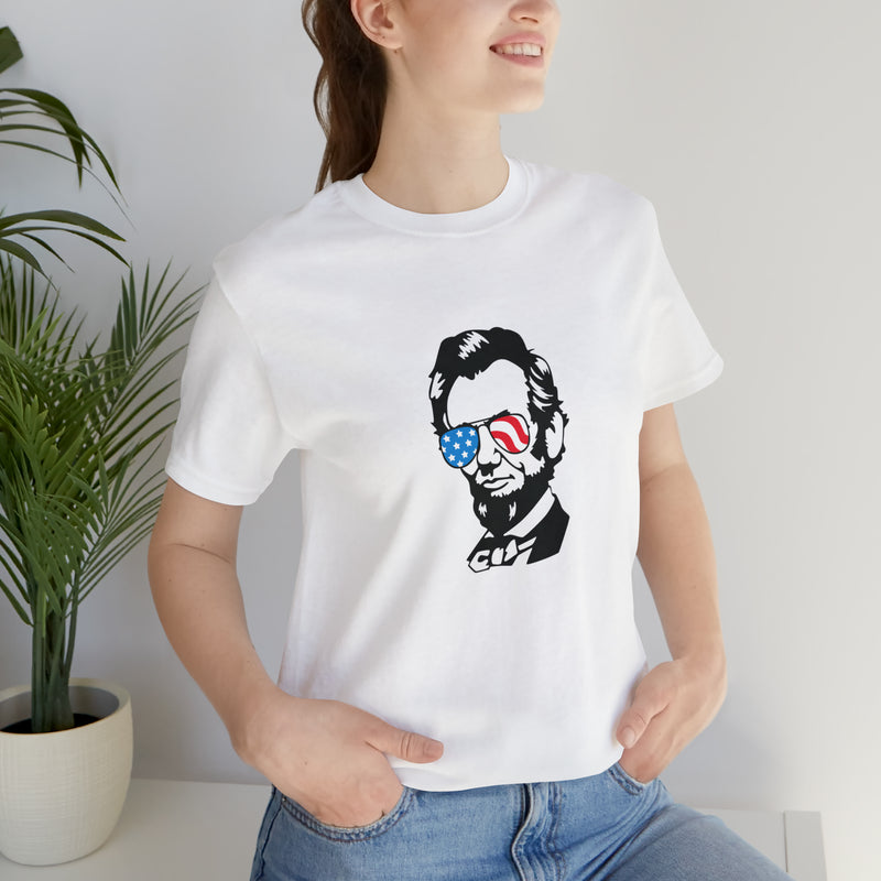 Abraham Lincoln with Sunglasses Jersey Short Sleeve Tee - Funny & Patriotic Clothing - Made in the USA