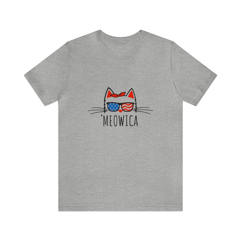 'Meowica Patriotic Cat with Sunglasses Jersey Short Sleeve Tee - Soft & Comfortable - Cute & Patriotic Clothing - Made in the USA