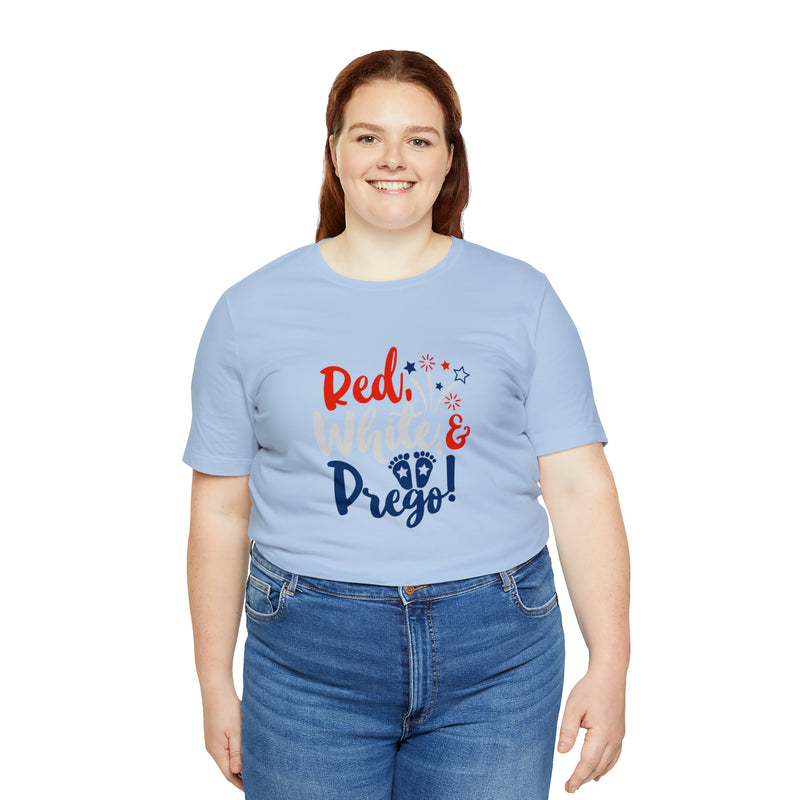 Red, White, and Prego Fireworks Jersey Short Sleeve Tee - Funny & Patriotic Clothing - Made in the USA