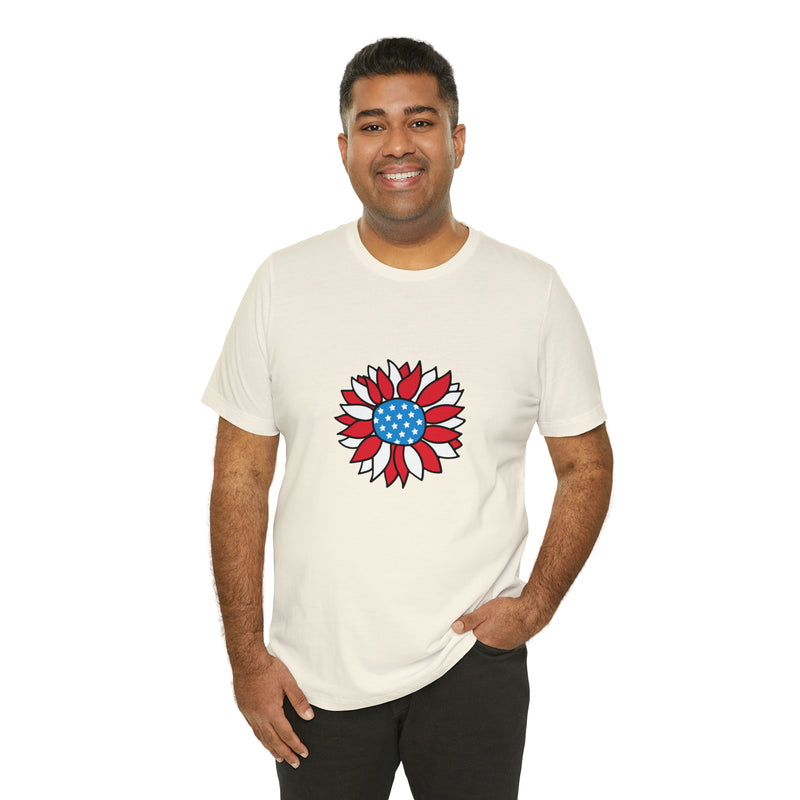 Patriotic Sunflower American Flag Jersey Short Sleeve Tee - Soft & Comfortable - Patriotic Clothing - Made in the USA