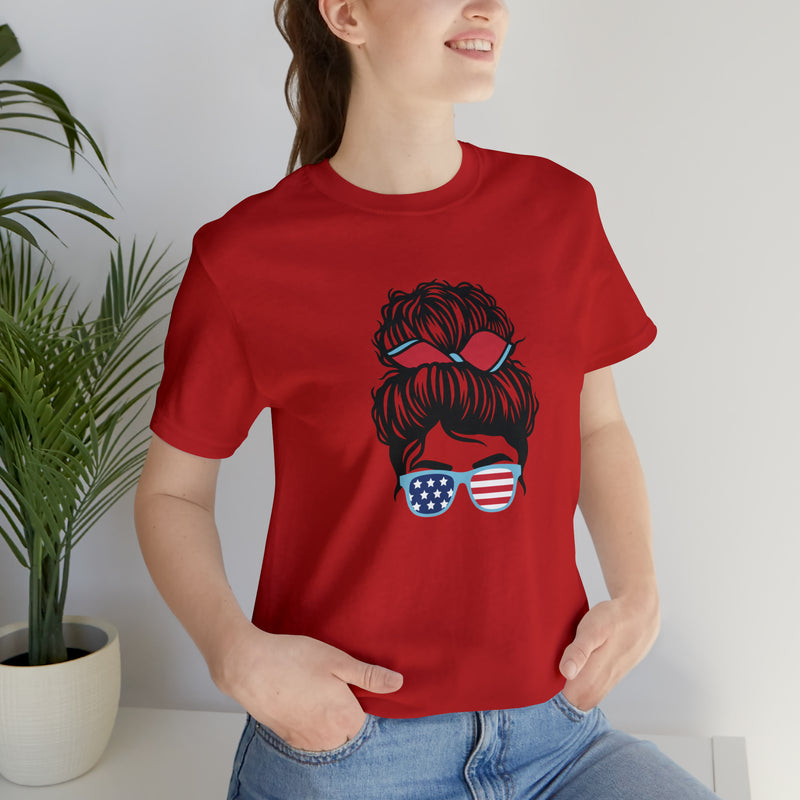 Patriotic Girl with American Flag Sunglasses Jersey Short Sleeve Tee - Soft & Comfortable - Made in the USA