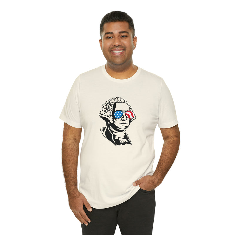 George Washington with Sunglasses Jersey Short Sleeve Tee - Soft & Comfortable - Funny & Patriotic Clothing - Made in the USA