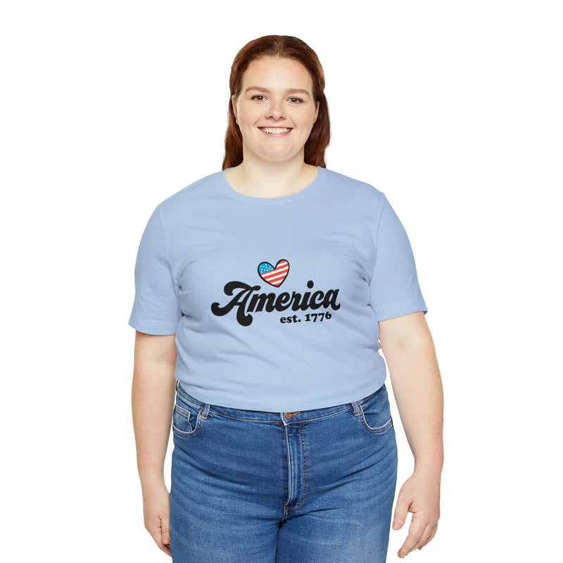 America Est. 1776 Retro Short Sleeve Tee - Soft & Comfortable - Patriotic Clothing - Made in the USA