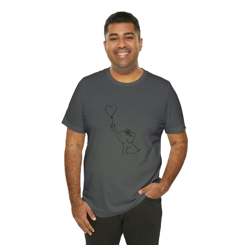 Elephant Heart Balloon Unisex Jersey Short-Sleeve Tee - Cute and Fun T-Shirt for Women & Men - Animal Tee - Soft & Comfortable - Made in the USA