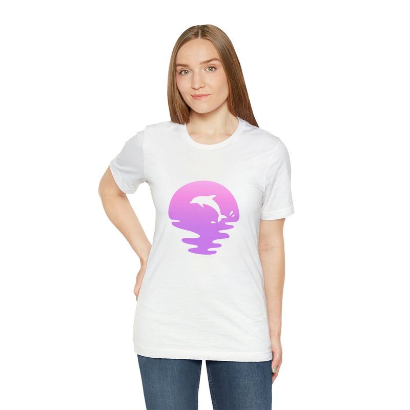 Dolphin Sunset Jersey Short-Sleeve Tee - Ocean Inspired T-Shirt for Women & Men - Soft & Comfortable - Made in the USA