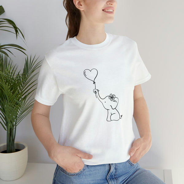 Elephant Heart Balloon Unisex Jersey Short-Sleeve Tee - Cute and Fun T-Shirt for Women & Men - Animal Tee - Soft & Comfortable - Made in the USA