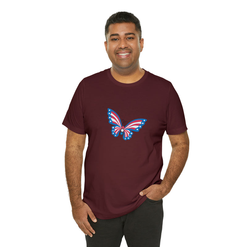 Patriotic Butterfly Jersey Short Sleeve Tee - Soft & Comfortable - Patriotic Clothing - Made in the USA