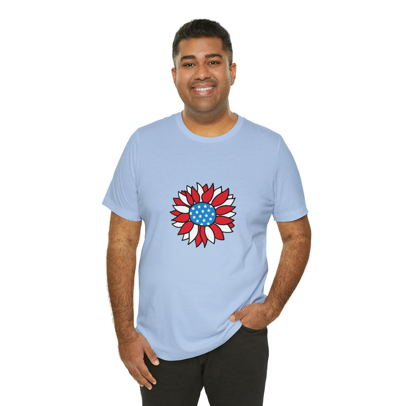 Patriotic Sunflower American Flag Jersey Short Sleeve Tee - Soft & Comfortable - Patriotic Clothing - Made in the USA