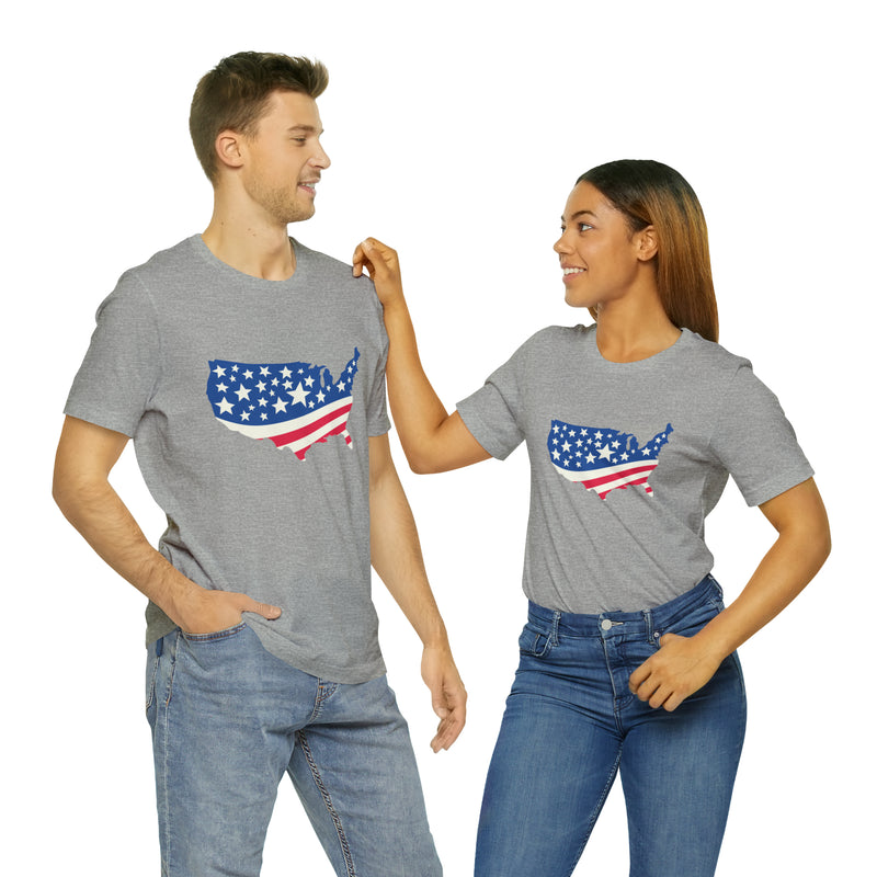 4th of July American Flag Map Jersey Short Sleeve Tee - Soft & Comfortable - Patriotic Clothing - Made in the USA