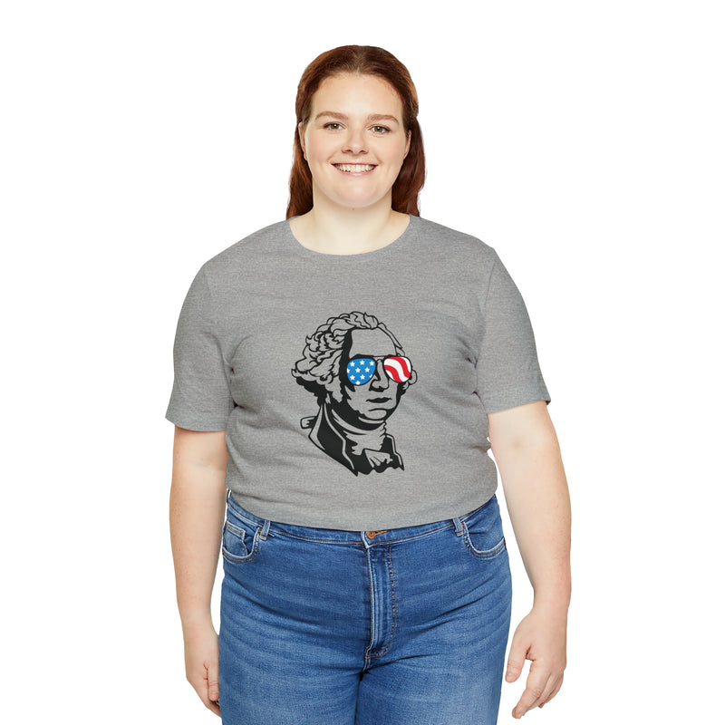 George Washington with Sunglasses Jersey Short Sleeve Tee - Soft & Comfortable - Funny & Patriotic Clothing - Made in the USA