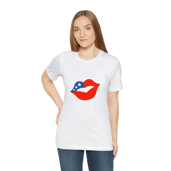 4th of July Lips Jersey Short Sleeve Tee - Soft & Comfortable - Patriotic Clothing - Made in the USA